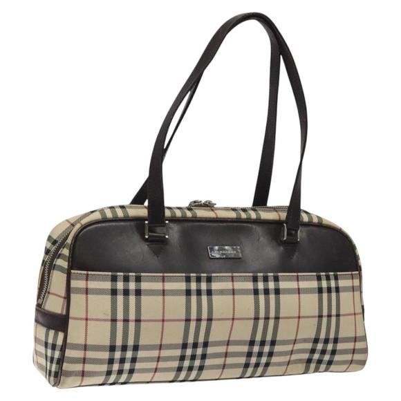 BURBERRY Nova Check Hand Bag Nylon Beige Silver Auth 116114 - Picture 1 of 16